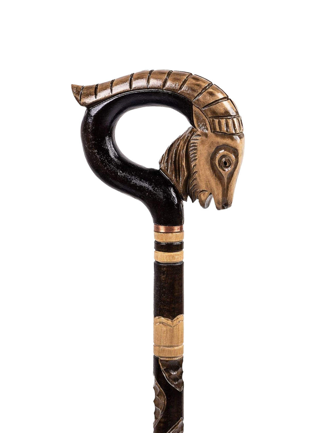 Carved Goat Wooden Cane