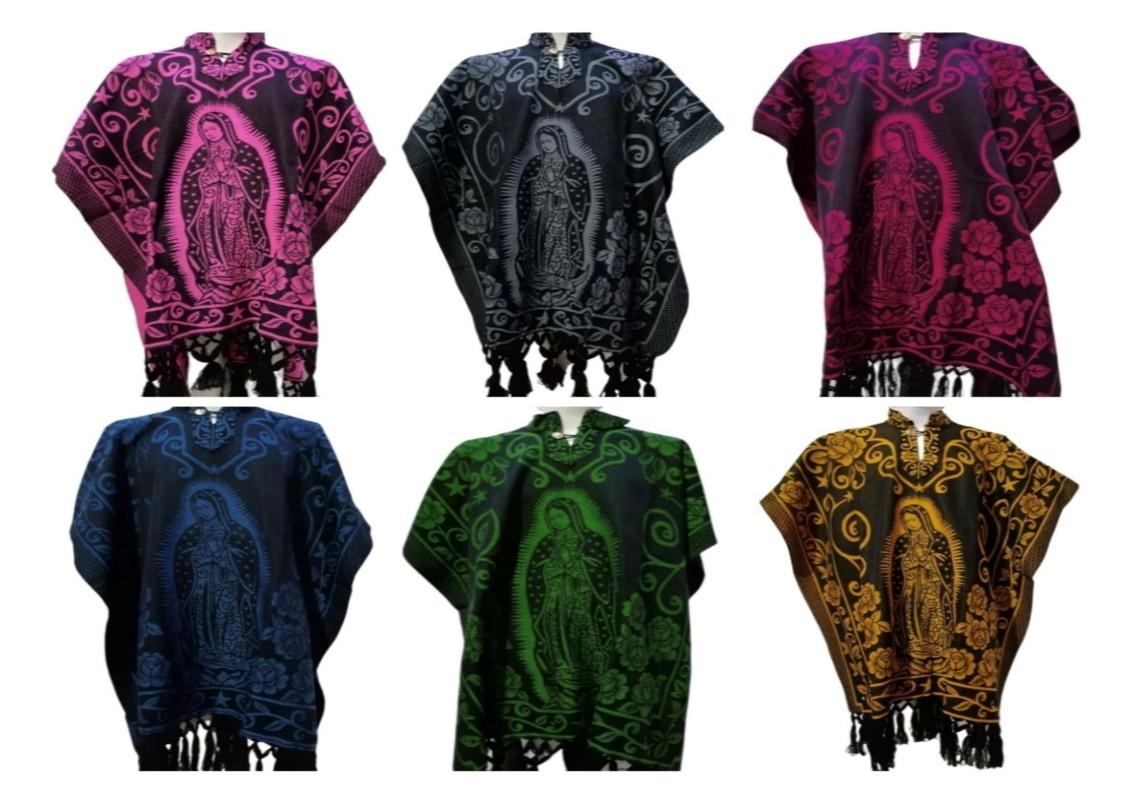 Mexican Virgen de Guadalupe Full-Body Poncho with Fringes