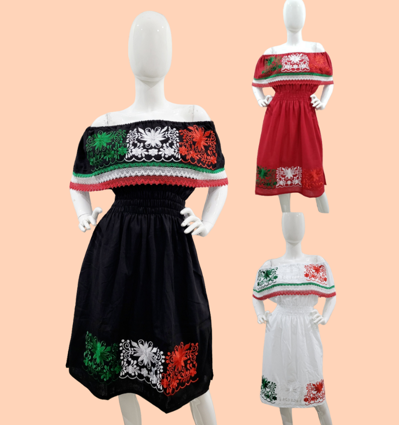 Off Shoulder Campesino Tri Color Dress