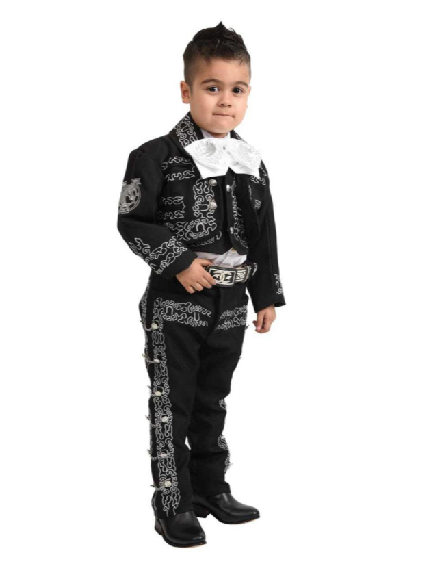 3-Piece Charro Suit for Boys – Black with Decorative Buttons