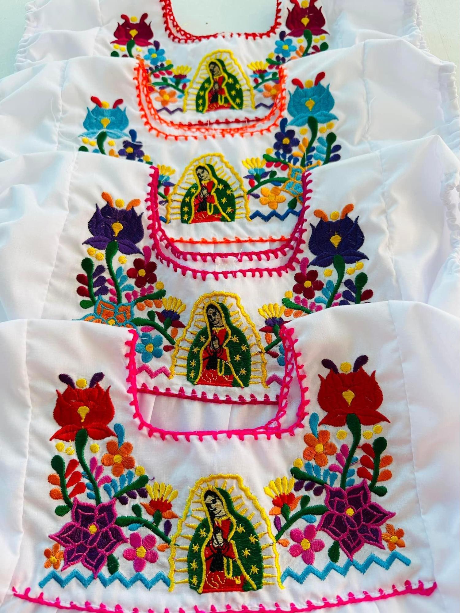 Mexican Puebla Blouse and Cotton with Silk Embroidery (Virgen)